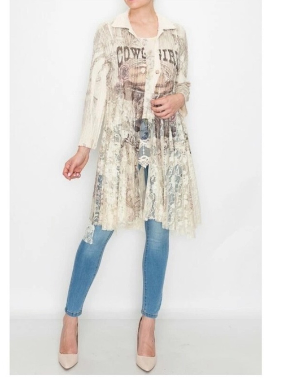 Origami Lace Western Duster Cardigan Cowgirl Graphic Boho Rodeo Plus Size Corral